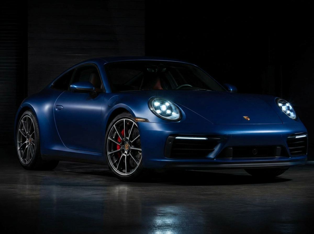 Porsche 911 antes y después de wrap azul metálico mate