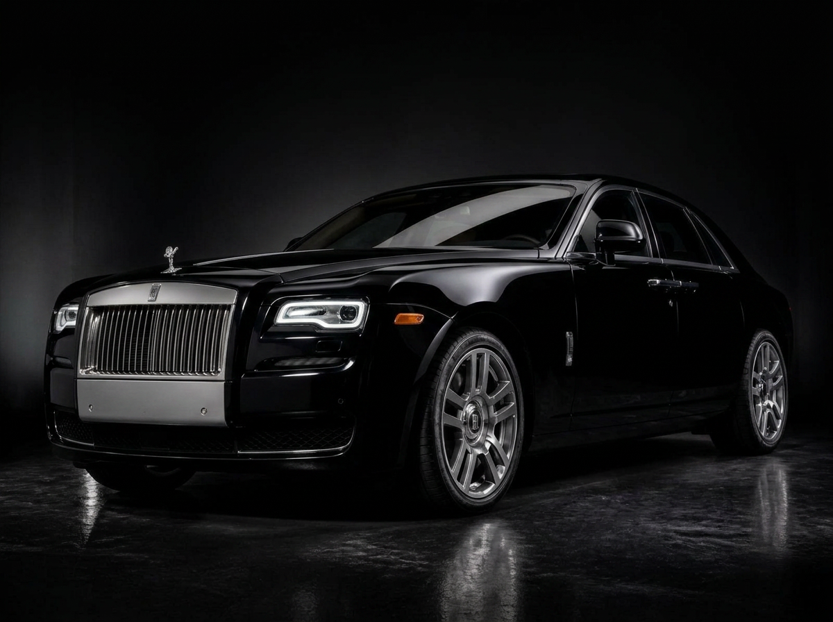 Rolls-Royce Ghost antes y después de wrap negro brillante profundo