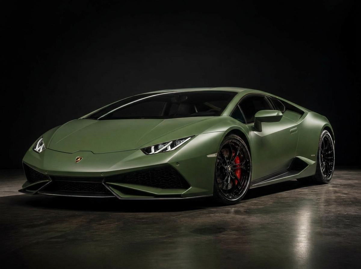 Lamborghini Huracán antes y después de wrap verde militar satinado